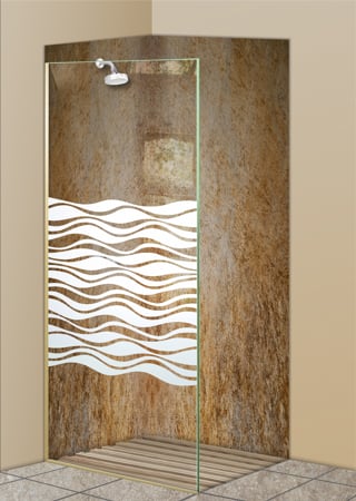 Shower Partition with Frosted Glass Patterns Wavy Band Design by Sans Soucie