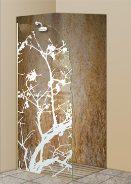 Shower Panel with Frosted Glass Asian Wild Cherry Design by Sans Soucie