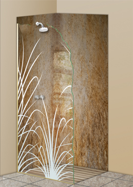 Shower Panel with Frosted Glass Foliage Wispy Reeds Design by Sans Soucie