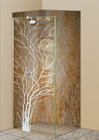 Shower Partition with sandblast Frosted Glass Design Art Glass Featuring Sandblast Etched Glass by Sans Soucie