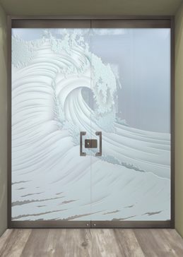 Art Glass Exterior Glass Door Featuring Sandblast Frosted Glass by Sans Soucie for Semi-Private with Oceanic Curl Design