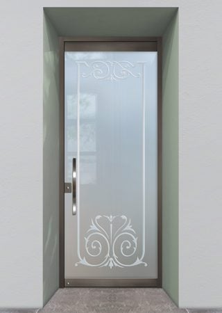 All Glass Front Door featuring a Frosted Glass Traditional Design Sandblast Etched Glass Elegant Design by Sans Soucie