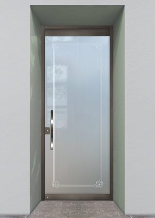 All Glass Front Door with a sandblast Frosted Glass Borders Design Custom-Designed Decorative Etched Glass