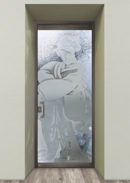 Art Glass Exterior Glass Door Featuring Sandblast Frosted Glass by Sans Soucie for Semi-Private with Asian Geisha Design