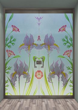 Exterior Glass Door with Frosted Glass Floral Iris Poppy Design by Sans Soucie