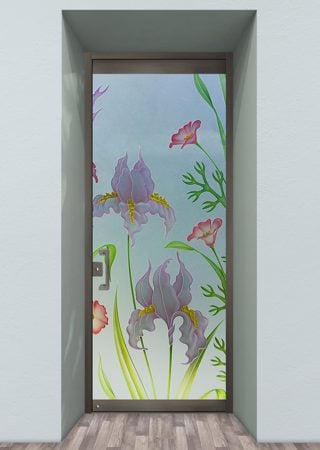 All Glass Front Door with Frosted Glass Floral Iris Poppy Design by Sans Soucie