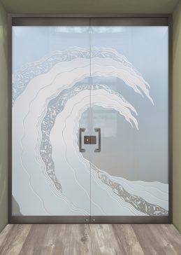 Custom-Designed Decorative Exterior Glass Door with Sandblast Etched Glass by Sans Soucie Art Glass Handcrafted by Glass Artists