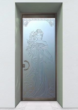 All Glass Front Door with Frosted Glass Portraitures Printemps Design by Sans Soucie