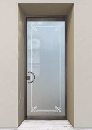 All Glass Front Door featuring a Frosted Glass Traditional Design Sandblast Etched Glass Rochelle Design by Sans Soucie