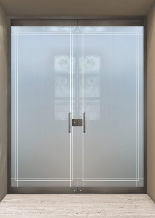 All Glass Front Door featuring a Frosted Glass Borders Design Sandblast Etched Glass Ultra Border Design by Sans Soucie