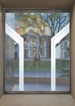 Exterior Glass Door with Frosted Glass Geometric Angled Bands Design by Sans Soucie