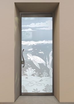 Exterior Glass Door with Frosted Glass Oceanic Aquarium Sea Turtle Design by Sans Soucie