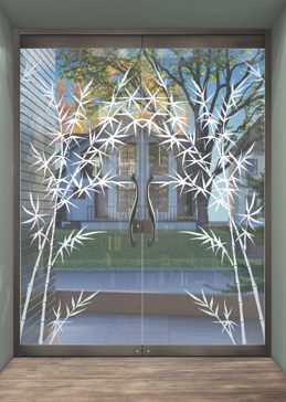 Exterior Glass Door with a Frosted Glass Bamboo Forest Asian Design for Not Private by Sans Soucie Art Glass
