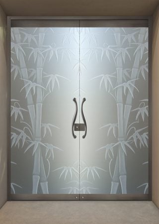 All Glass Front Door with Frosted Glass Asian Bamboo Shoots Design by Sans Soucie