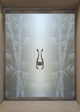Frameless Glass Door Entry with Frosted Glass Asian Bamboo Shoots Design by Sans Soucie