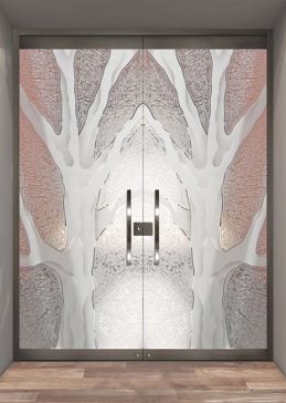 Semi-Private Exterior Glass Door with Sandblast Etched Glass Art by Sans Soucie Featuring Barren Branches Trees Design