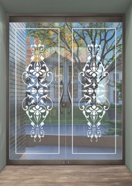 Art Glass Exterior Glass Door Featuring Sandblast Frosted Glass by Sans Soucie for Not Private with Traditional Bordeaux Design