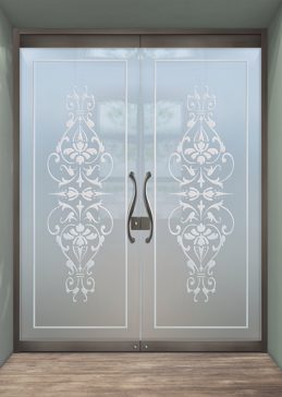 Art Glass Exterior Glass Door Featuring Sandblast Frosted Glass by Sans Soucie for Private with Traditional Bordeaux Design