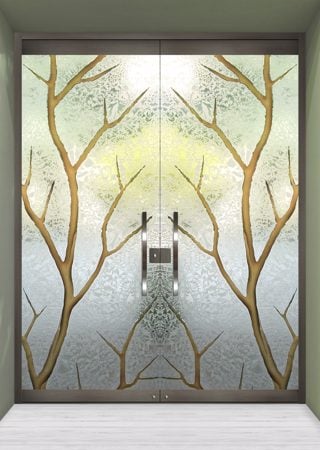 All Glass Front Door with a Frosted Glass Branch Out Tree Design for Semi-Private by Sans Soucie Art Glass