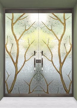 Exterior Glass Door with a Frosted Glass Branch Out Trees Design for Semi-Private by Sans Soucie Art Glass