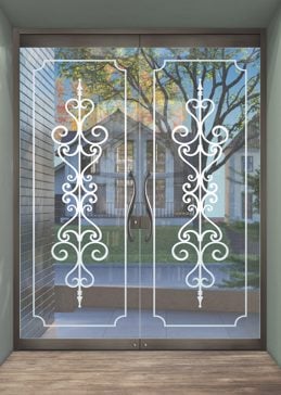 Exterior Glass Door with Frosted Glass Wrought Iron Carmona Design by Sans Soucie