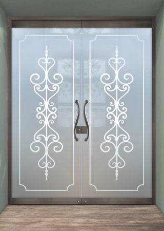 All Glass Front Door with Frosted Glass Wrought Iron Carmona Design by Sans Soucie