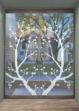 Exterior Glass Door with Frosted Glass Asian Cherry Blossom Design by Sans Soucie