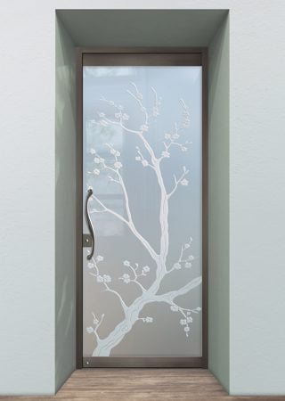 All Glass Front Door with Frosted Glass Asian Cherry Blossom Design by Sans Soucie
