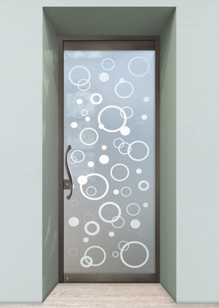 All Glass Front Door showcasing a Frosted Glass Geometric Design with Sandblast Etched Glass Art by Sans Soucie Circularity Design