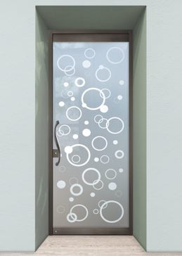 Private Exterior Glass Door with Sandblast Etched Glass Art by Sans Soucie Featuring Circularity Geometric Design