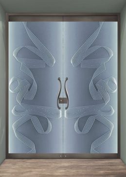 Art Glass Exterior Glass Door Featuring Sandblast Frosted Glass by Sans Soucie for Private with Geometric Cords Design