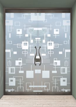 Exterior Glass Door with a Frosted Glass Cross Bars Geometric Design for Private by Sans Soucie Art Glass