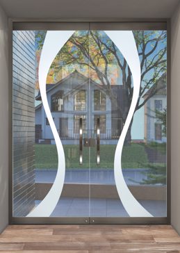 Exterior Glass Door with a Frosted Glass Curvature Geometric Design for Not Private by Sans Soucie Art Glass