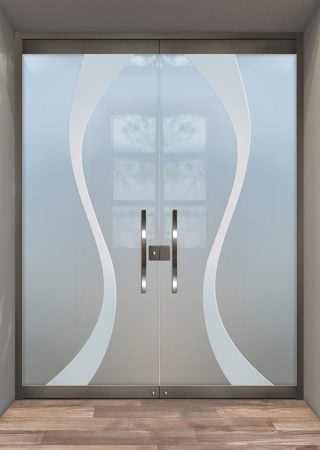 All Glass Front Door with a Frosted Glass Curvature Geometric Design for Semi-Private by Sans Soucie Art Glass