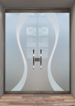Exterior Glass Door with a Frosted Glass Curvature Geometric Design for Private by Sans Soucie Art Glass