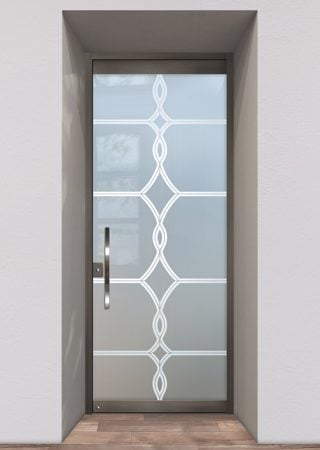 All Glass Front Door featuring Frosted Glass Design Etched Glass by Sans Soucie Art Glass with Custom Traditional Design Diamond Beads