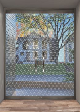 Exterior Glass Door with a Frosted Glass Diamond Grid Patterns Design for Not Private by Sans Soucie Art Glass