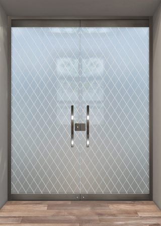 All Glass Front Door with a Frosted Glass Diamond Grid Patterns Design for Semi-Private by Sans Soucie Art Glass