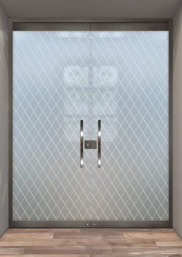 Exterior Glass Door with a Frosted Glass Diamond Grid Patterns Design for Private by Sans Soucie Art Glass