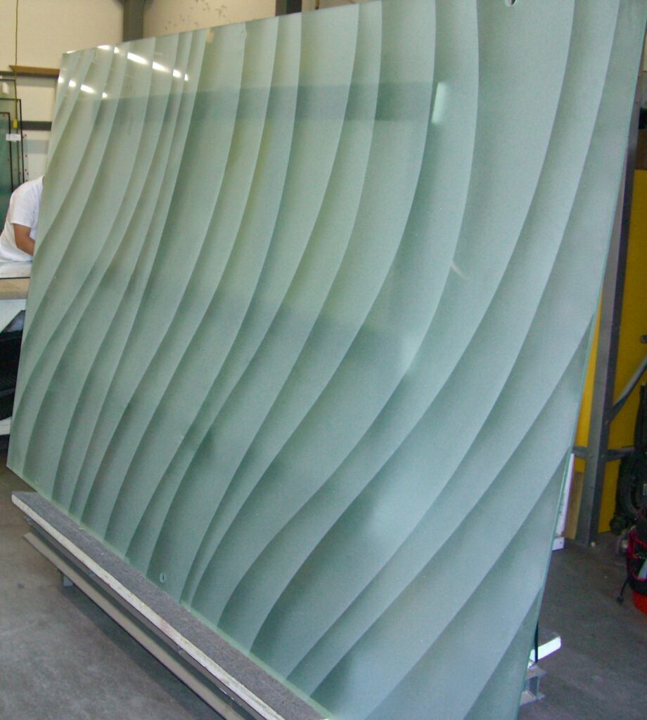 Acid-etched glass for windows and dividers