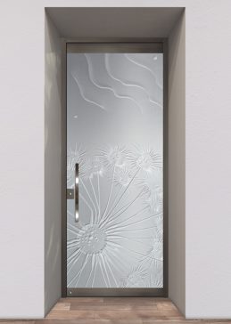 Handcrafted Etched Glass Exterior Glass Door by Sans Soucie Art Glass with Custom Oceanic Design Called Fan Coral Ripples Creating Private