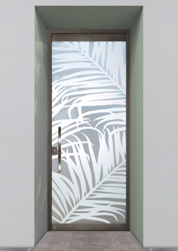 Handmade Sandblasted Frosted Glass Exterior Glass Door for Private Featuring a Tropical Design Fern Leaves by Sans Soucie
