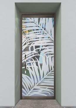 Handmade Sandblasted Frosted Glass Exterior Glass Door for Not Private Featuring a Tropical Design Fern Leaves by Sans Soucie