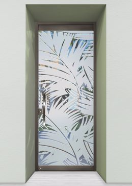 Handmade Sandblasted Frosted Glass Exterior Glass Door for Not Private Featuring a Tropical Design Fronds by Sans Soucie
