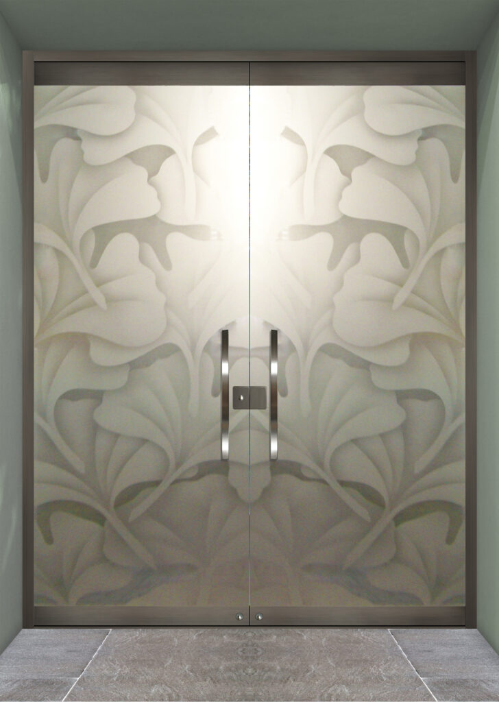 Frameless entry glass doors with privacy for commercial spaces