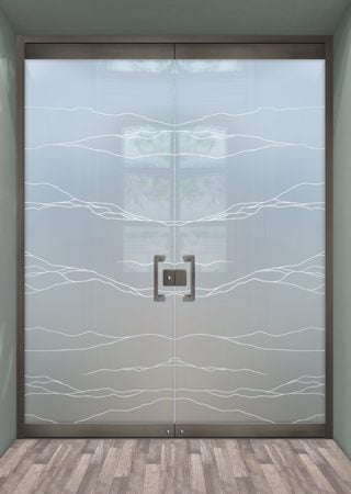 All Glass Front Door with a Frosted Glass Granite Abstract Design for Semi-Private by Sans Soucie Art Glass