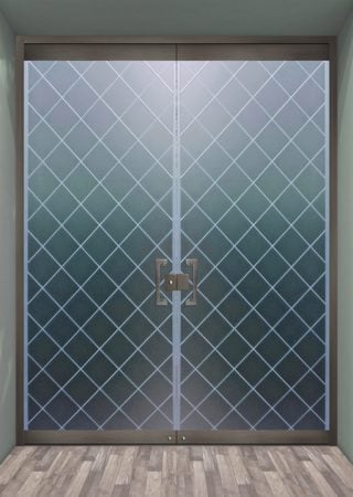 All Glass Front Door with a sandblast Frosted Glass Borders Design Custom-Designed Decorative Etched Glass