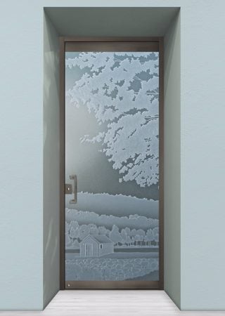 All Glass Front Door with Frosted Glass Landscapes Log Cabin Design by Sans Soucie