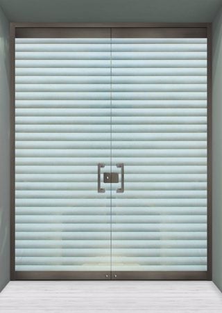 All Glass Front Door with a Frosted Glass Louvres Geometric Design for Semi-Private by Sans Soucie Art Glass