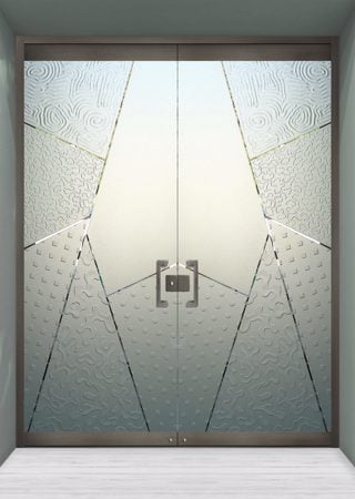 All Glass Front Door showcasing a Frosted Glass Geometric Design with Sandblast Etched Glass Art by Sans Soucie Matrix Angles Design